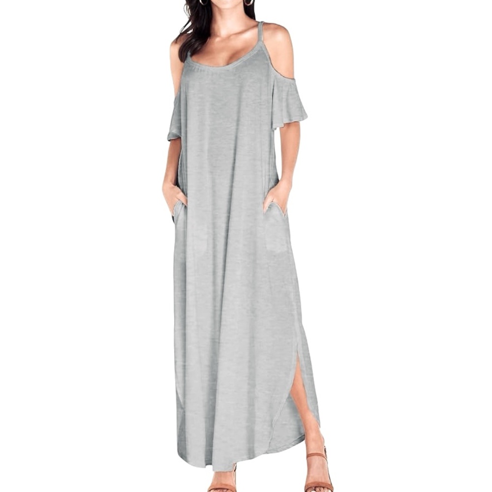Elegant Gray Cold Shoulder Maxi Dress